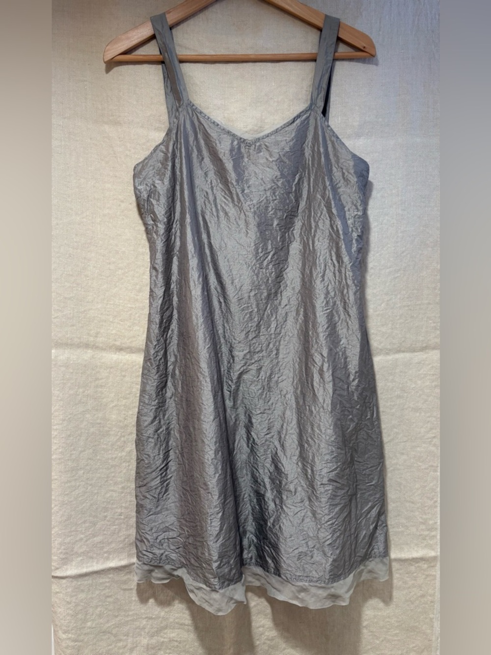 EILEEN FISHER crinkled silk cami dress, S